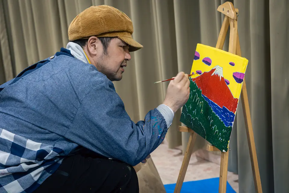 太田宏介氏のライブペインティング。富士山の絵